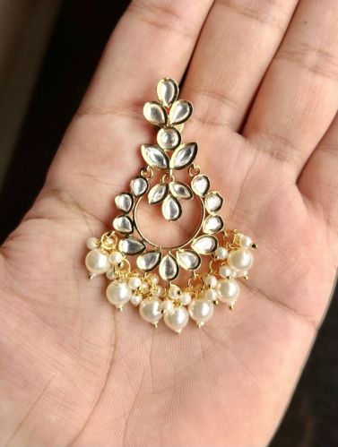 Gold Plated Beaded Brass Kundan Earrings, Packaging Type : Plastic Packet, Plastic Box