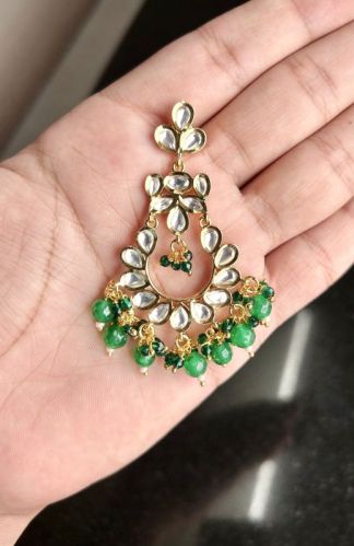 Gold Plated Stylish Brass Kundan Earrings, Color : Multi Color