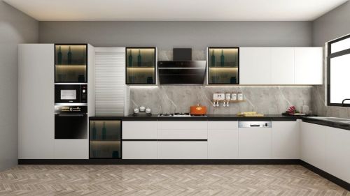 Non Polished Plywood Modular Kitchen, Shape : V Shape, All