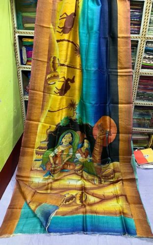 Pure Zari Border Tussar Silk Saree, Length : 6.5 Mtrs