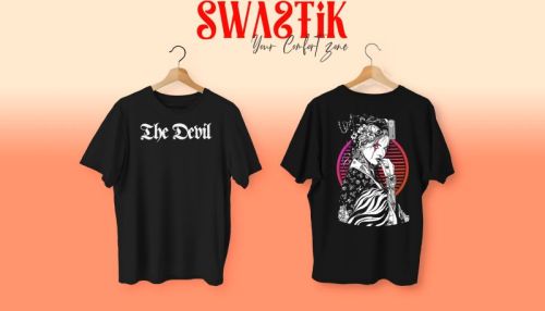 Printed Cotton Round Neck T-shirt From Swastik, Color : Black, Black