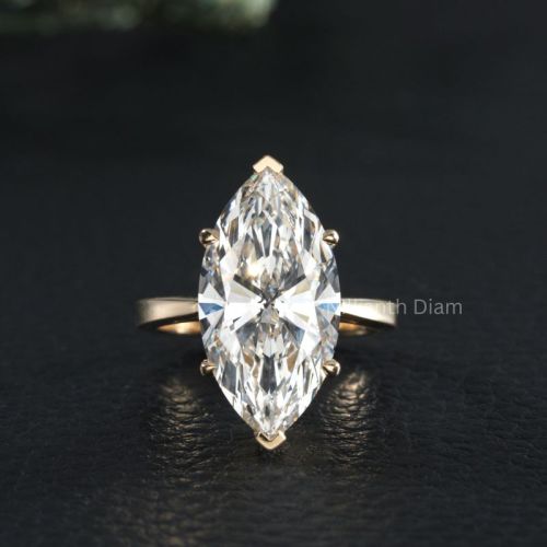 Lab Grown Polished Gold Marquise Diamond Solitaire Ring, Gender : Unisex
