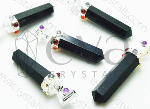 Black Obsidian Chakra Collet Pendant, Packaging Type : Plastic Box