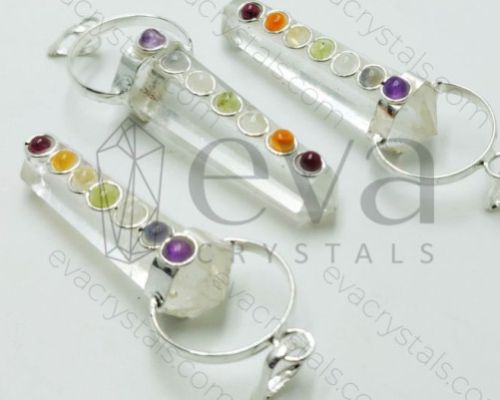 Transparent Rectangular Crystal Double Point Chakra Pendant, Size : Multisizes