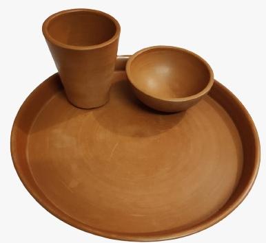 Brown Natural Clay Dinner Set For Kitchen Use