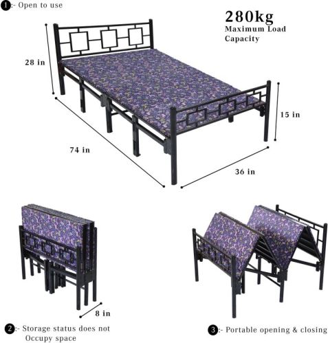 Sahni Modern Style Metal Foldable Single Bed With Fixed Mattress