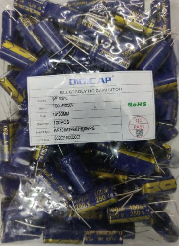 100 Mfd - 250 Vdc Capacitor, Mounting Type : Through Hole