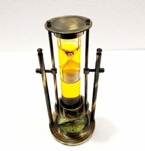Antique Nautical Brass Yellow Liquid Sand Timer Ship Maritime Hourglass