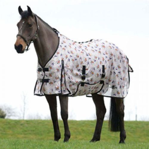 White (Base) Pritned Fly Mesh Horse Rugs