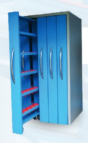 Polished Metal Sliding Vertical Tool Holder Cupboard, Cabinet Type : Double Door