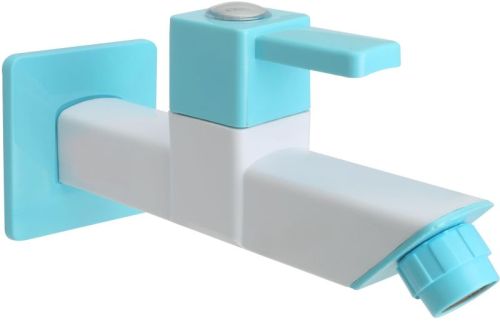 Qera Metal & Plastic Polished Quad Blue Long Body Bib Cock for Bathroom