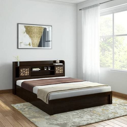 Polished Oak) Queen Size Wooden Bed, For Living Room, Home, Bedroom