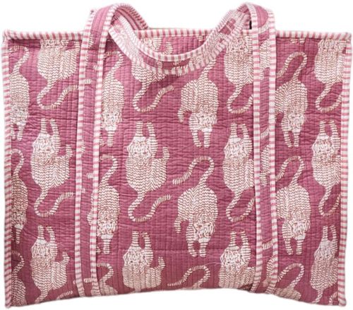 Handblock Printed Quilted Tote Bag With Concealed Zipper
