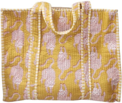 Handblock Printed Tote Bag With Concealed Zip ( 17x18x6inch )