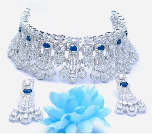 925 Sterling Silver Floral Blossom Choker Necklace Set