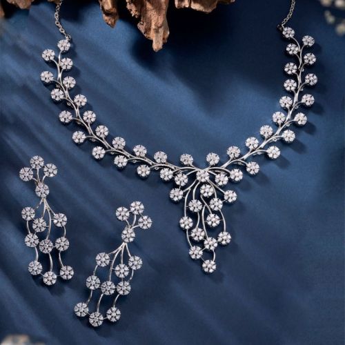 925 Sterling Silver Floral Radiance Choker Necklace Set