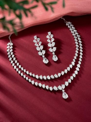 925 Sterling Silver Pear Shaped Diamond Necklaces Set