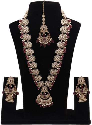 Floral Chandbali Elegance Reverse AD Long Necklaces Set.