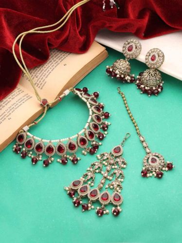 Tilak Pearl Splendor Mehandi Plated Choker Necklace Set..