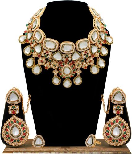 Wedding Gold Plated Kundan Stone Meena Work Bridal Choker Set