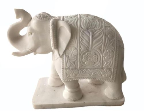 Carved Marble Elephant Sculpture, Packaging Type : Thermocol Box