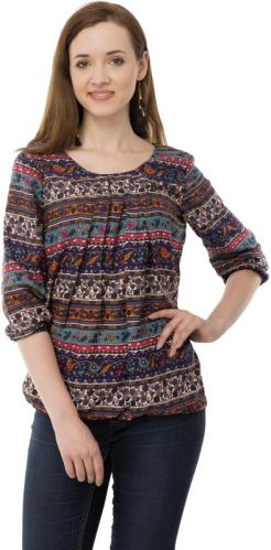 Crepe Ladies Multicolor Printed Top, Sleeve Type : Regular Sleeves