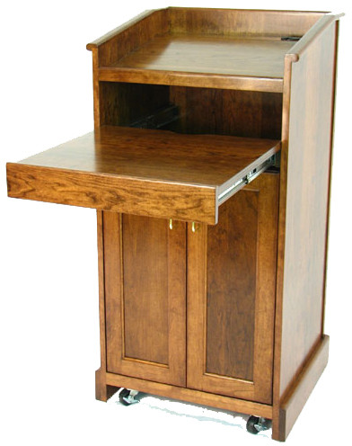 Teak Wooden Lectern Stand With Lockable Shelf For Storage (SP-554B)