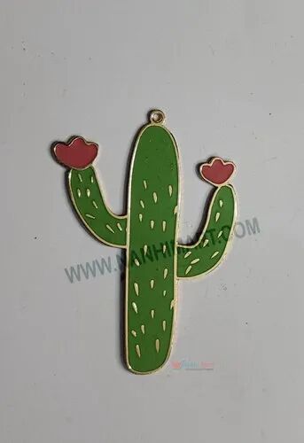 Polished Metal Brass Cactus Keychain, Color : Green