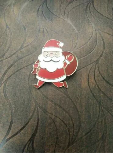 Printed Polished Brass Santa Lapel Pin