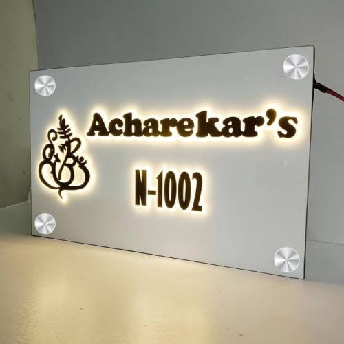 Antique Pal Acrylic LED Name Plate, Shape : Rectangular, Square