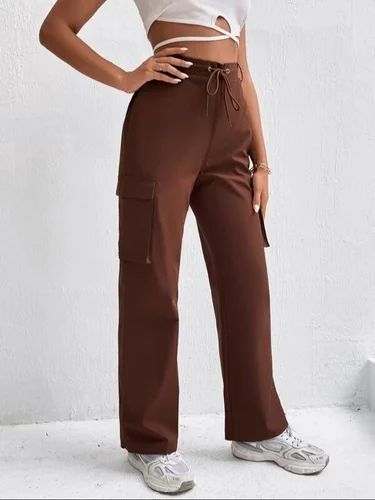 Plain Polyester Ladies Brown Cargo Pant, Packaging Size : 100 Piece