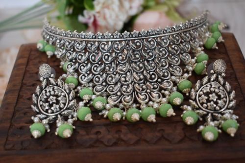 Party Wear Sterling Silver Necklace Set, Packaging Type : Velvet Box