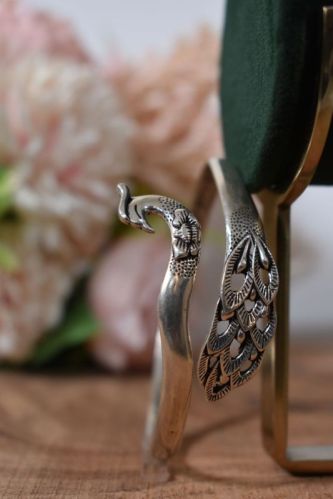 Sterling Silver Peacock Adjustable Bangle, Packaging Type : Velvet Box