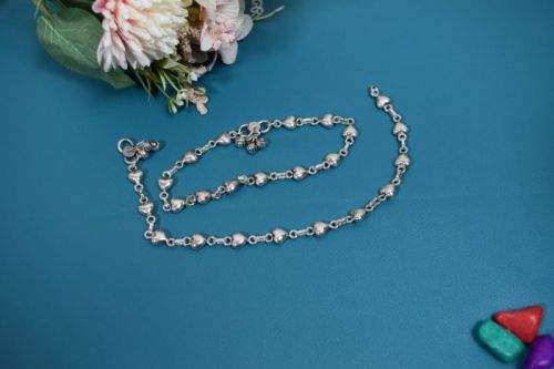 Trendy Heart Sequence Silver Anklets, Packaging Type : Velvet Box