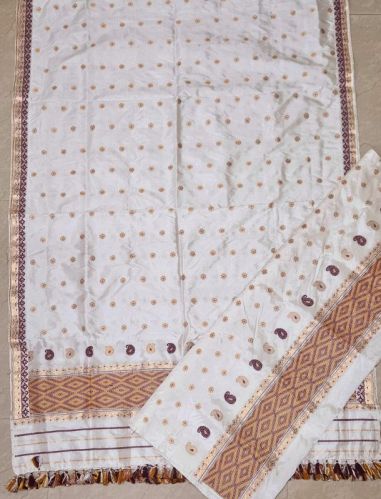 Golden White Assam Silk Mekhela Chador, Speciality : Dry Cleaning, Shrink-Resistant