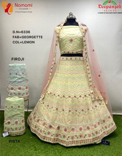 Lemon Georgette Lehenga Choli, Technics : Machine Made