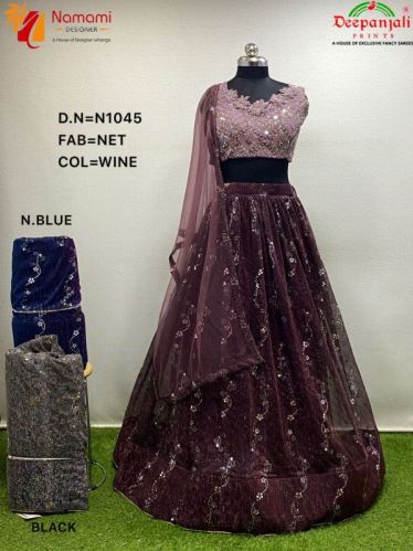 Wine Net Lehenga Choli, Technics : Machine Made