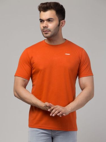 Plain Cotton Orange Men Round Neck T-shirt