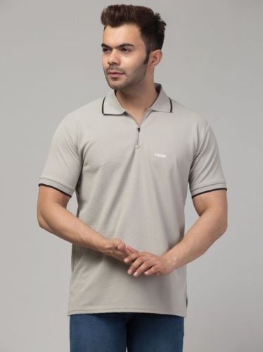 Plain Collar Neck Polyster Light Grey Mens Polo T-shirt For Casual