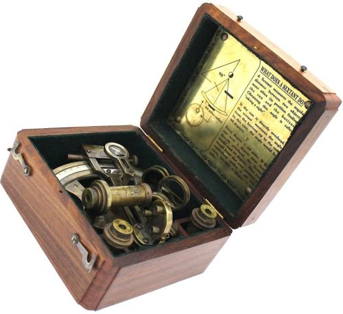 Brass Navigational Sextant With 2 Extra Telescope With Wooden Box