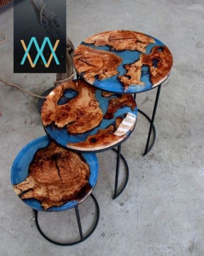 Ocean Blue Epoxy Coffee Table Set For Restaurant, Hotel, Home