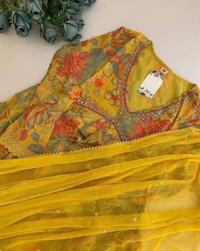 Ynf Sequnce Printed Ladies Suits, Color : Yellow