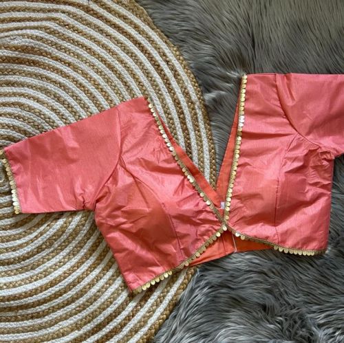 Pure Dola Silk YNF Back Open V-Neck Blouses, Weight : 0.300