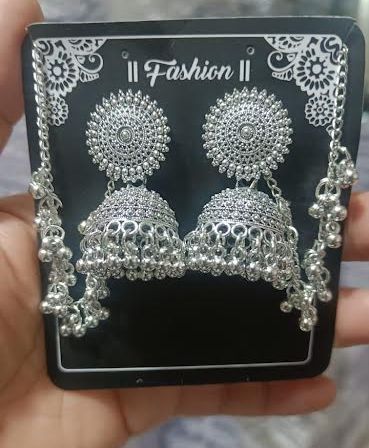 Silver Oxidized Jhumka Earrings, Packaging Type : Plastic Box