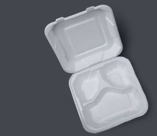 8 X 8 Inch 3 Compartment Bagasse Clamshell Box