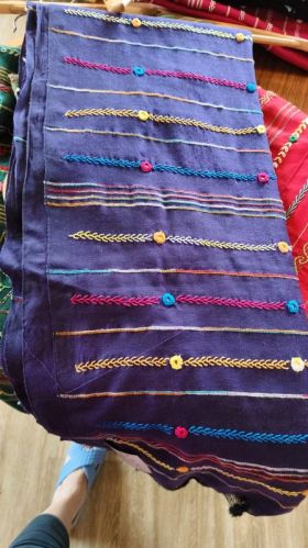Threadrootstory Purple Cotton Saree With Hand Embroidery
