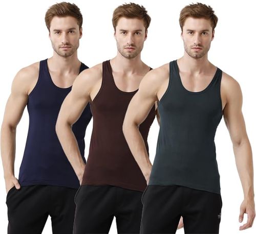 Plain Round Neck Cotton Rupa Men's Solid Regular Fit Vest XL, XXL