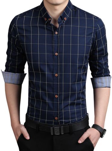 Checked Collar Neck Cotton Mens Check Casual Shirt, Packaging Type : Poly Bag