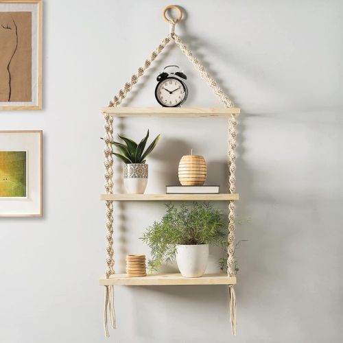 3 Tier Macrame Wall Hanging Shelves For Home Decor