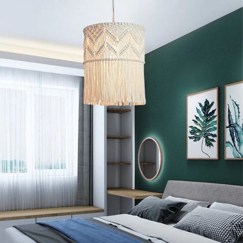 Off White Macrame Hanging Lamp Shade For Home Decor